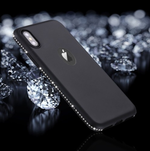 Черен силиконов кейс с камъни за iPhone X / XS 